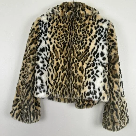 Express Coat Women S Y2K Vintage Leopard Faux Fur Jacket Glam Chic Statement - Picture 4 of 12